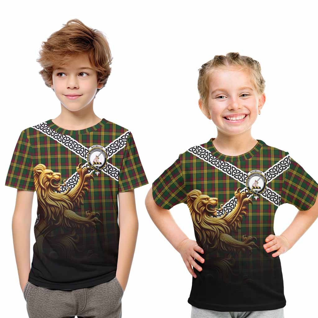 Tartan Vibes Clothing MacMillan (McMillan) Crest Tartan Kid T-Shirt with Golden Lion Emblem Celtic Style