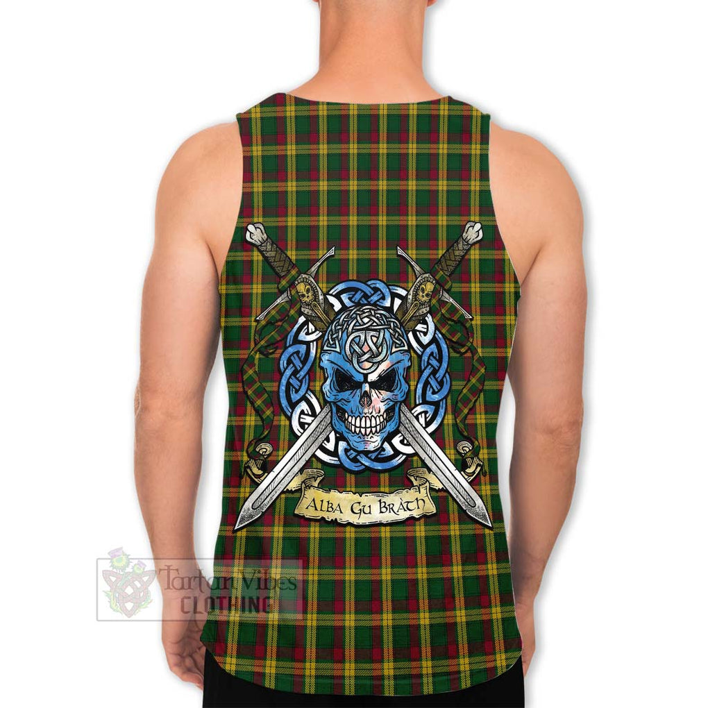 Tartan Vibes Clothing MacMillan (McMillan) Tartan Men's Tank Top with Family Crest Celtic Skull Style