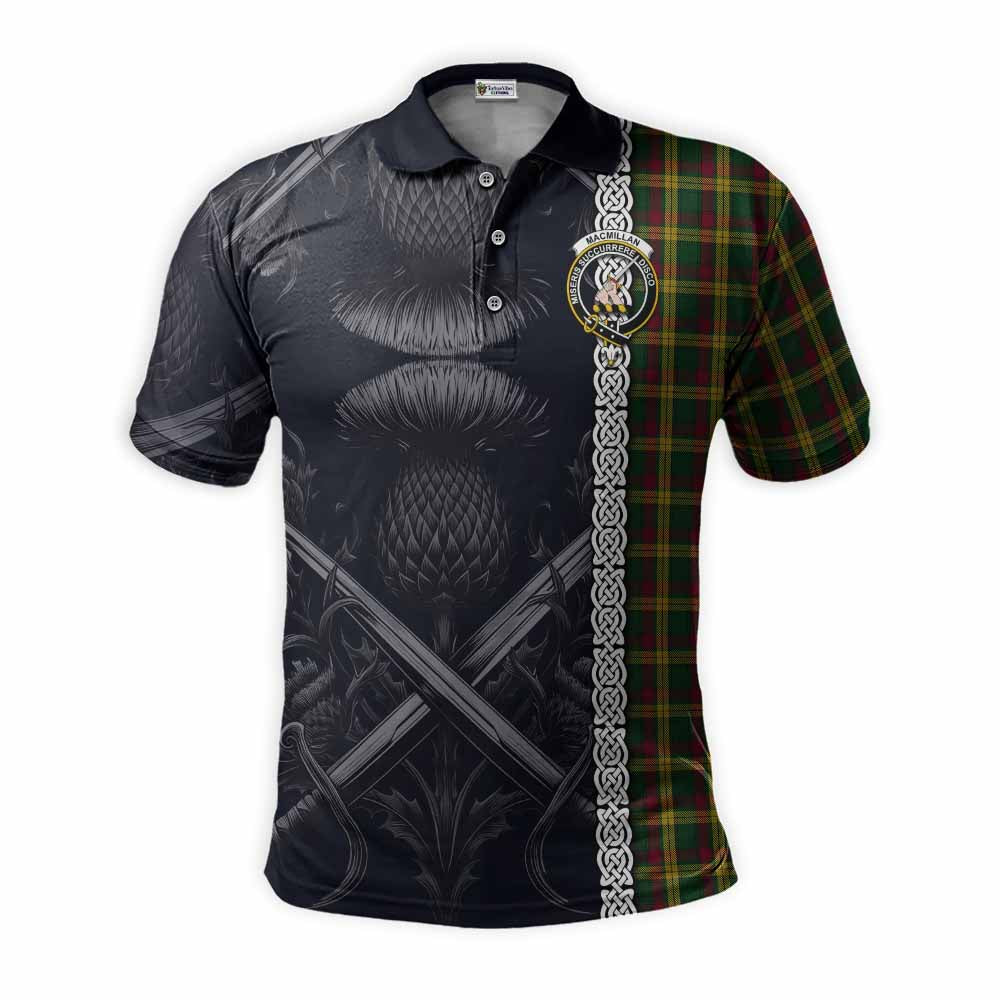 Tartan Vibes Clothing MacMillan (McMillan) Tartan Polo Shirt with Family Crest Cross Sword Thistle Celtic Vibes