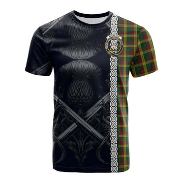 Tartan Vibes Clothing MacMillan (McMillan) Tartan Cotton T-shirt with Family Crest Cross Sword Thistle Celtic Vibes