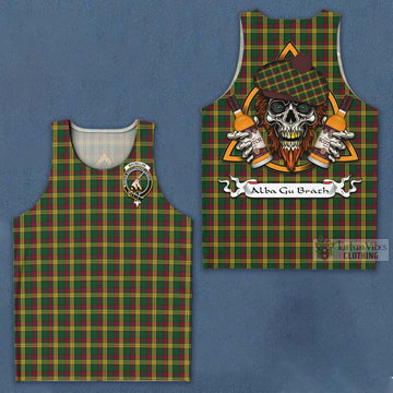 MacMillan (McMillan) Tartan Men's Tank Top with Family Crest and Bearded Skull Holding Bottles of Whiskey