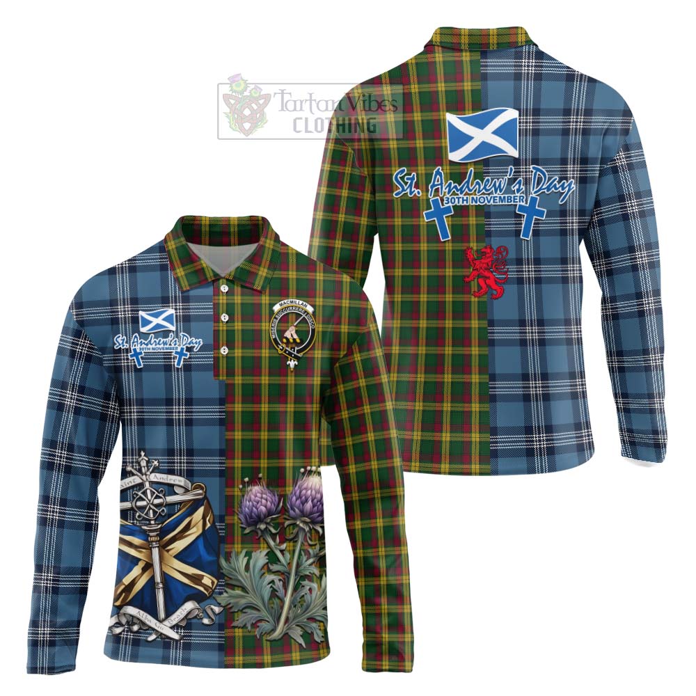 Tartan Vibes Clothing MacMillan (McMillan) Tartan Long Sleeve Polo Shirt Happy St. Andrew's Day Half Tartan Style
