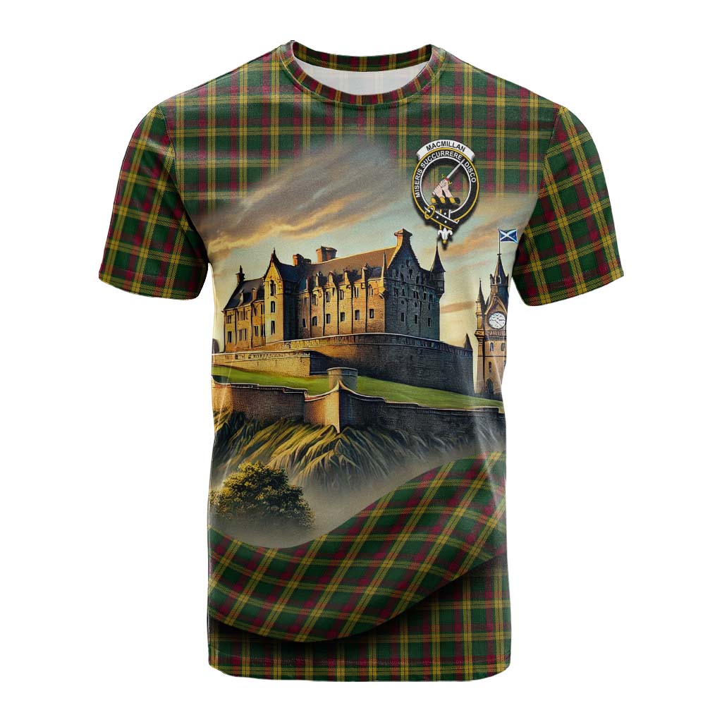 Tartan Vibes Clothing MacMillan (McMillan) Tartan Family Crest Cotton T-shirt with Scottish Ancient Castle Style