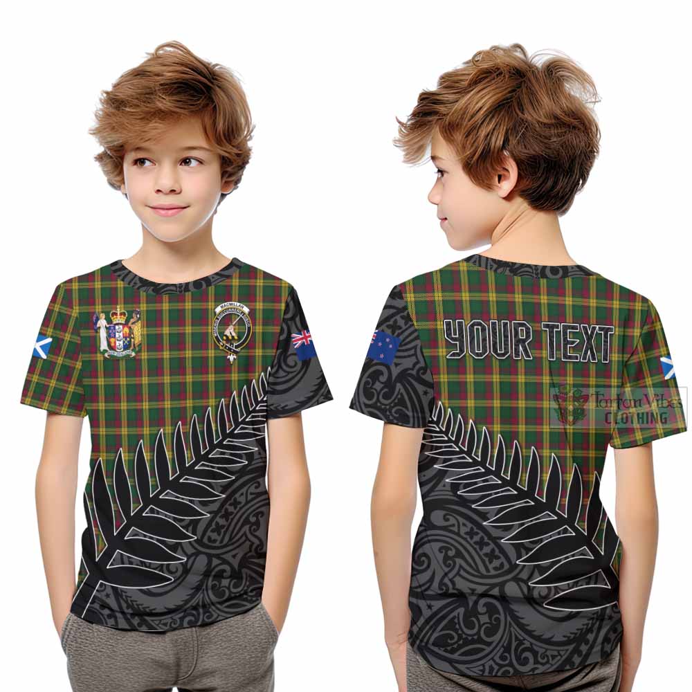 Tartan Vibes Clothing MacMillan (McMillan) Crest Tartan Kid T-Shirt with New Zealand Silver Fern Half Style