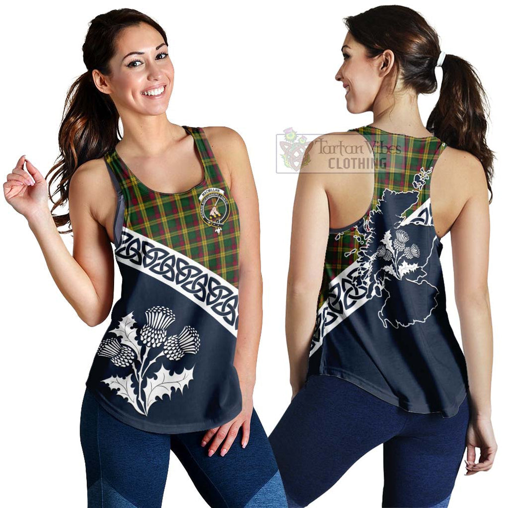 Tartan Vibes Clothing MacMillan (McMillan) Tartan Women's Racerback Tanks Featuring Thistle and Scotland Map