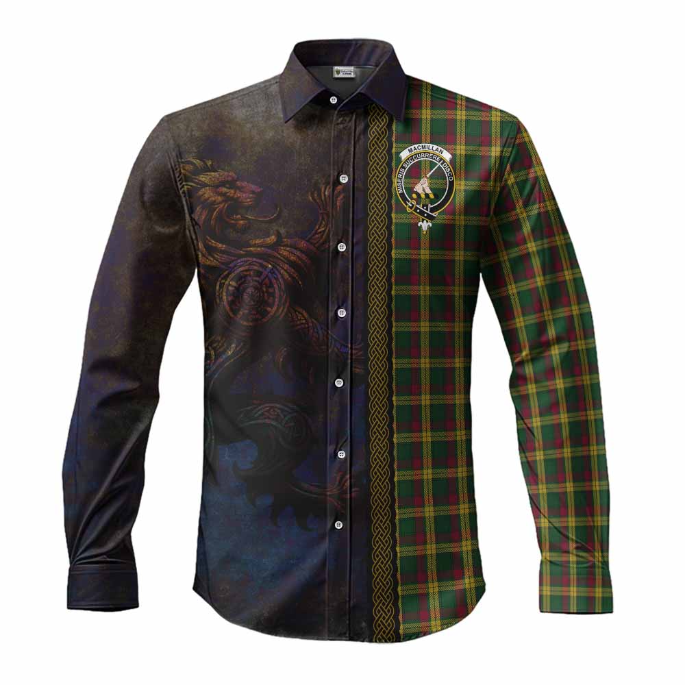 Tartan Vibes Clothing MacMillan (McMillan) Tartan Family Crest Long Sleeve Button Shirt Alba Gu Brath Be Brave Lion Ancient Style