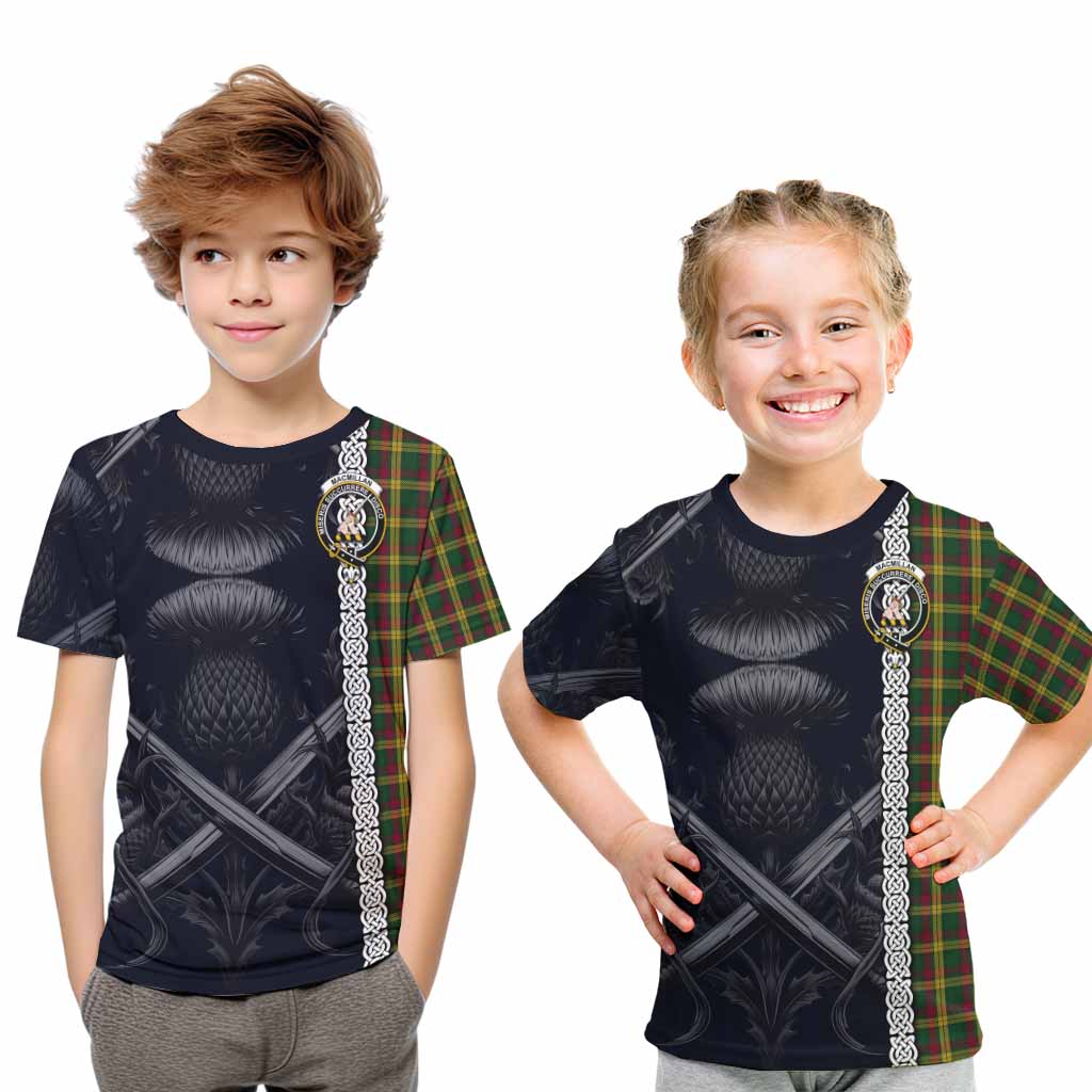 Tartan Vibes Clothing MacMillan (McMillan) Tartan Kid T-Shirt with Family Crest Cross Sword Thistle Celtic Vibes