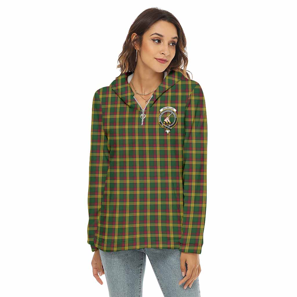 Tartan Vibes Clothing MacMillan (McMillan) Tartan Crest Women's Borg  Half Zip Fleece Hoodie