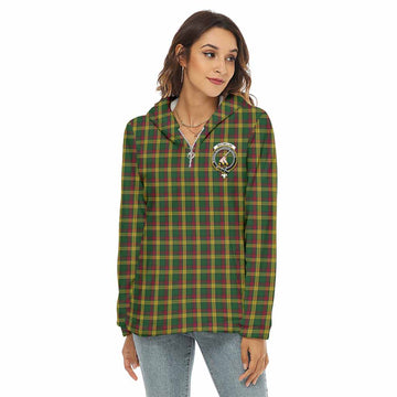 MacMillan (McMillan) Tartan Women's Borg Fleece Hoodie with Half Zip with Family Crest
