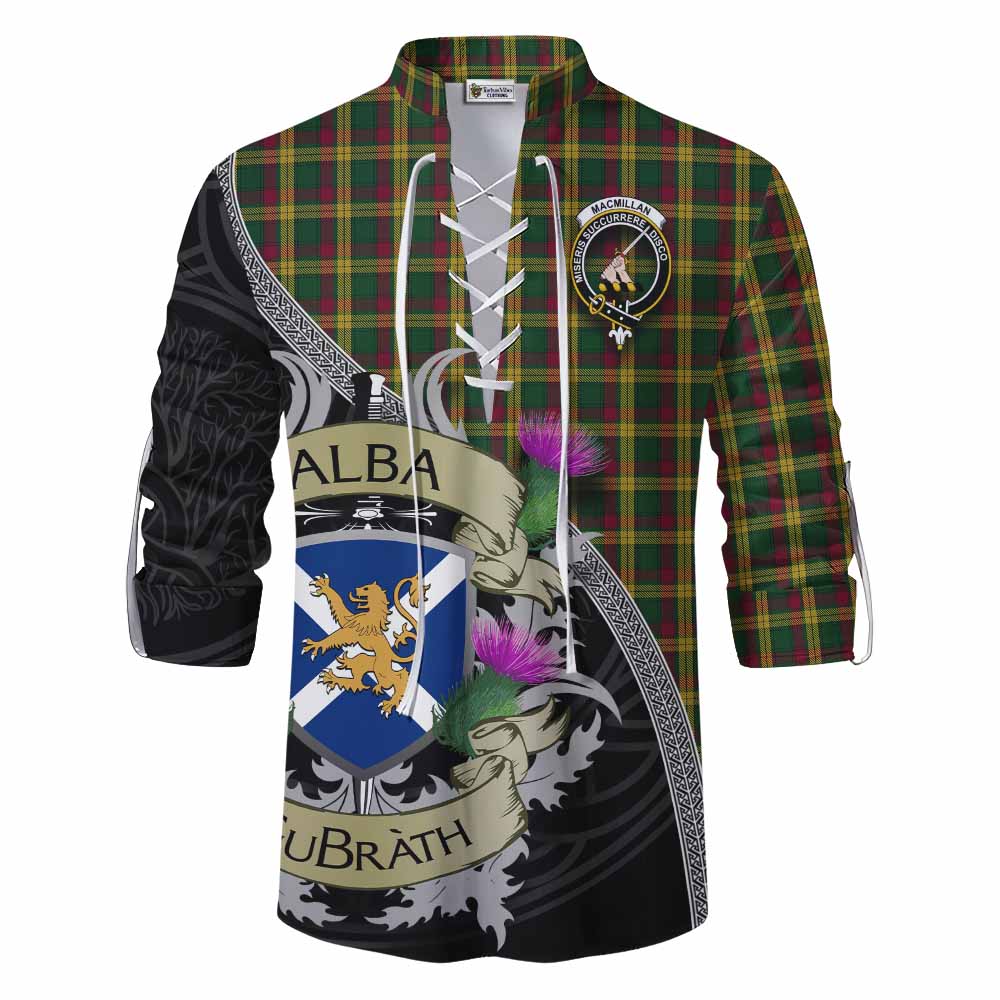 Tartan Vibes Clothing MacMillan (McMillan) Tartan Family Crest Ghillie Kilt Shirt Lion Rampant Royal Thistle Shield Celtic Inspired