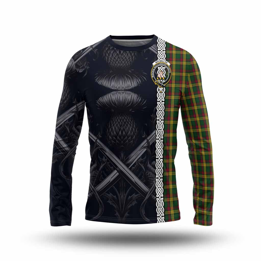 Tartan Vibes Clothing MacMillan (McMillan) Tartan Long Sleeve T-Shirt with Family Crest Cross Sword Thistle Celtic Vibes