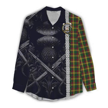 Tartan Vibes Clothing MacMillan (McMillan) Tartan Women's Casual Shirt with Family Crest Cross Sword Thistle Celtic Vibes