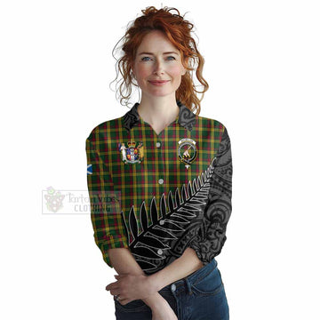 Tartan Vibes Clothing MacMillan (McMillan) Crest Tartan Women's Casual Shirt with New Zealand Silver Fern Half Style