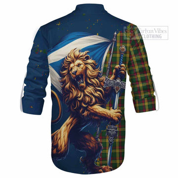 Tartan Vibes Clothing MacMillan (McMillan) Tartan Family Crest Ghillie Kilt Shirt with Scottish Majestic Lion