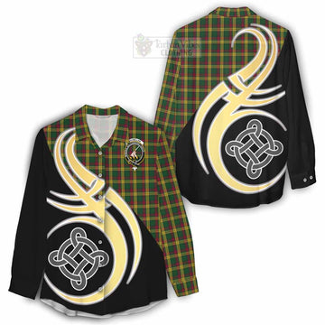 Tartan Vibes Clothing MacMillan (McMillan) Tartan Women's Casual Shirt with Family Crest and Celtic Symbol Style