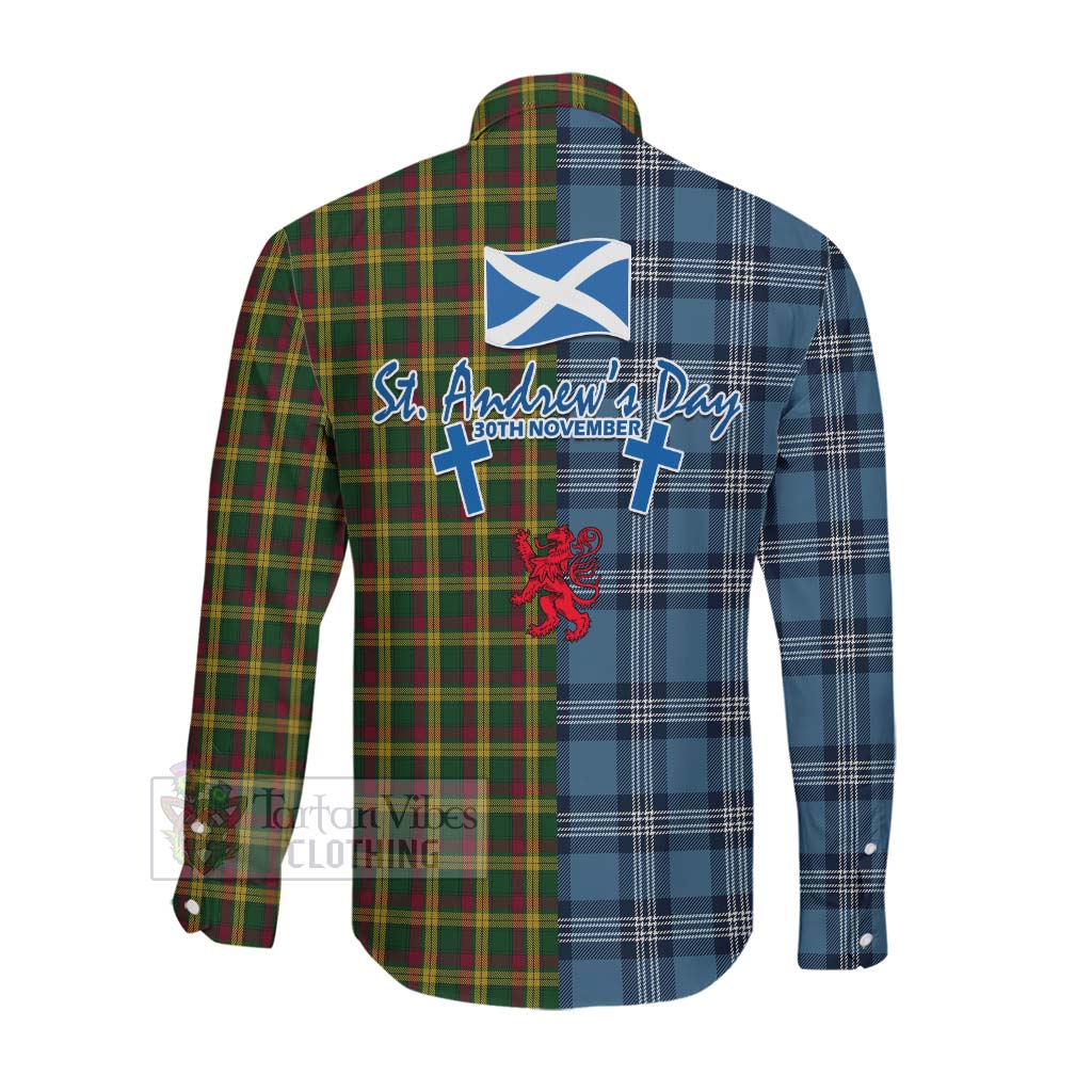 Tartan Vibes Clothing MacMillan (McMillan) Tartan Long Sleeve Button Shirt Happy St. Andrew's Day Half Tartan Style