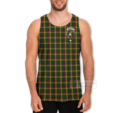 MacMillan (McMillan) Tartan Men's Tank Top with Family Crest and Bearded Skull Holding Bottles of Whiskey