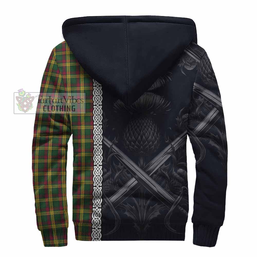 Tartan Vibes Clothing MacMillan (McMillan) Tartan Sherpa Hoodie with Family Crest Cross Sword Thistle Celtic Vibes