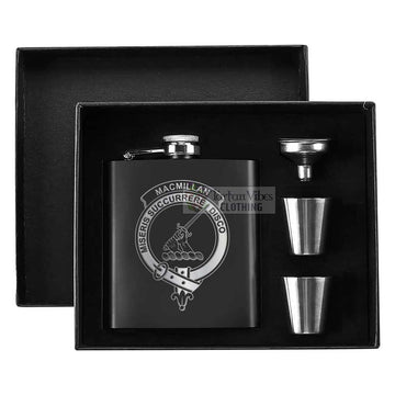 Tartan Vibes Clothing MacMillan (McMillan) Crest Hip Flask Set 7oz Black Stainless Steel with A Gift Box