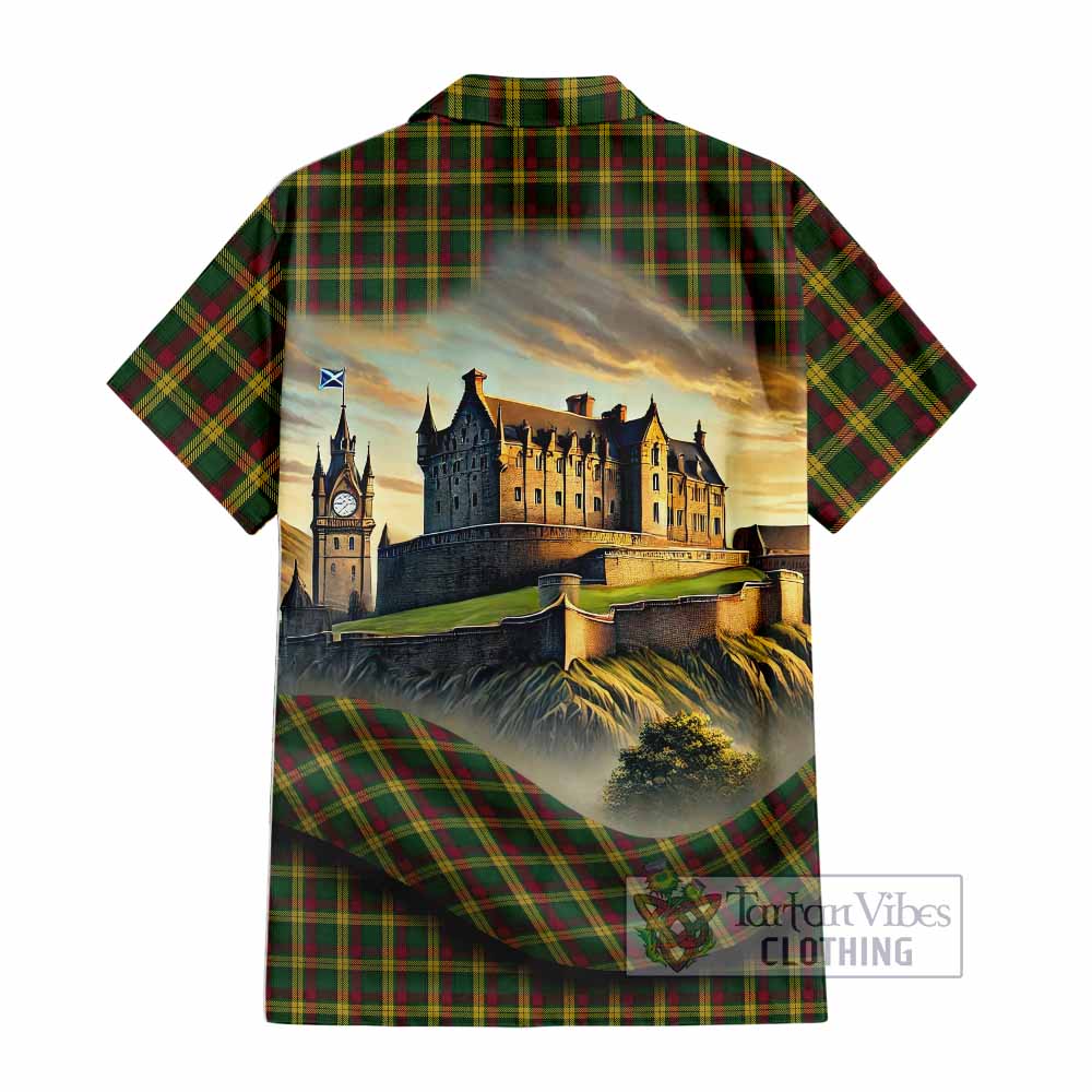 Tartan Vibes Clothing MacMillan (McMillan) Tartan Family Crest Short Sleeve Button Shirt with Scottish Ancient Castle Style
