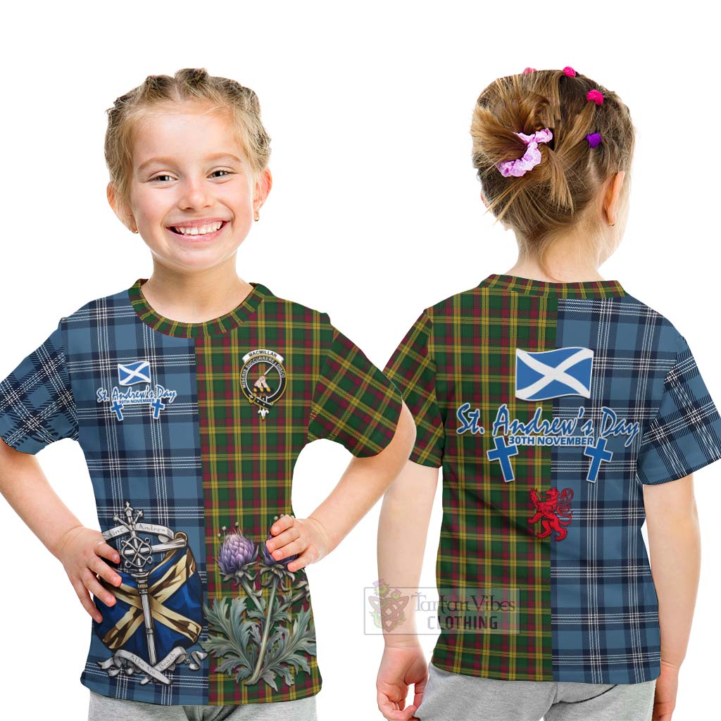 Tartan Vibes Clothing MacMillan (McMillan) Tartan Kid T-Shirt Happy St. Andrew's Day Half Tartan Style
