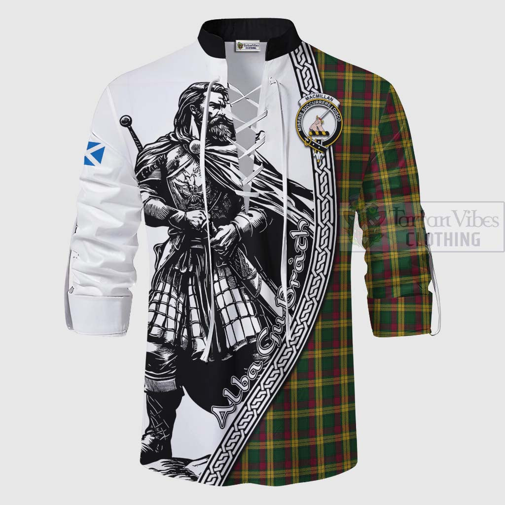 Tartan Vibes Clothing MacMillan (McMillan) Tartan Clan Crest Ghillie Kilt Shirt with Highlander Warrior Celtic Style