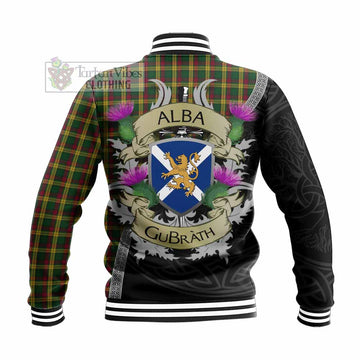 Tartan Vibes Clothing MacMillan (McMillan) Tartan Family Crest Baseball Jacket Lion Rampant Royal Thistle Shield Celtic Inspired