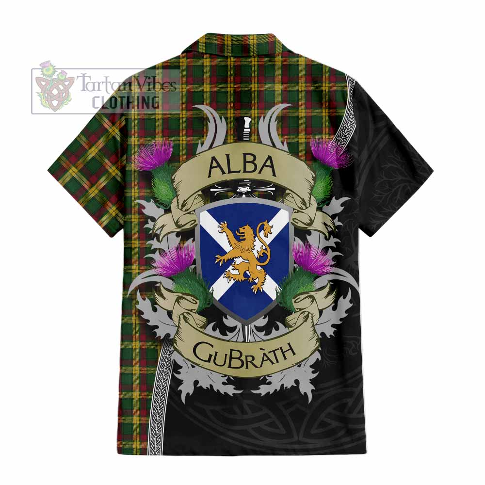 Tartan Vibes Clothing MacMillan (McMillan) Tartan Family Crest Short Sleeve Button Shirt Lion Rampant Royal Thistle Shield Celtic Inspired