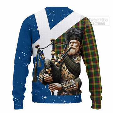 Tartan Vibes Clothing MacMillan (McMillan) Tartan Knitted Sweater with Family Crest Scottish Bagpiper Vibes