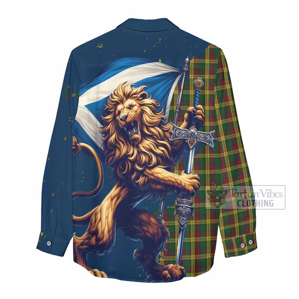 Tartan Vibes Clothing MacMillan (McMillan) Tartan Family Crest Women's Casual Shirt with Scottish Majestic Lion