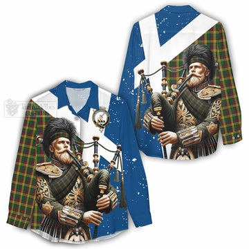 Tartan Vibes Clothing MacMillan (McMillan) Tartan Women's Casual Shirt with Family Crest Scottish Bagpiper Vibes