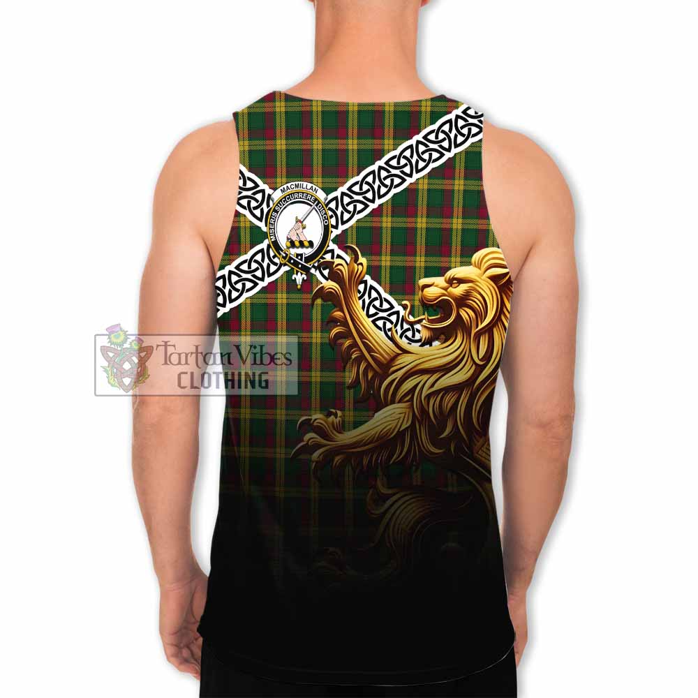 Tartan Vibes Clothing MacMillan (McMillan) Crest Tartan Men's Tank Top with Golden Lion Emblem Celtic Style