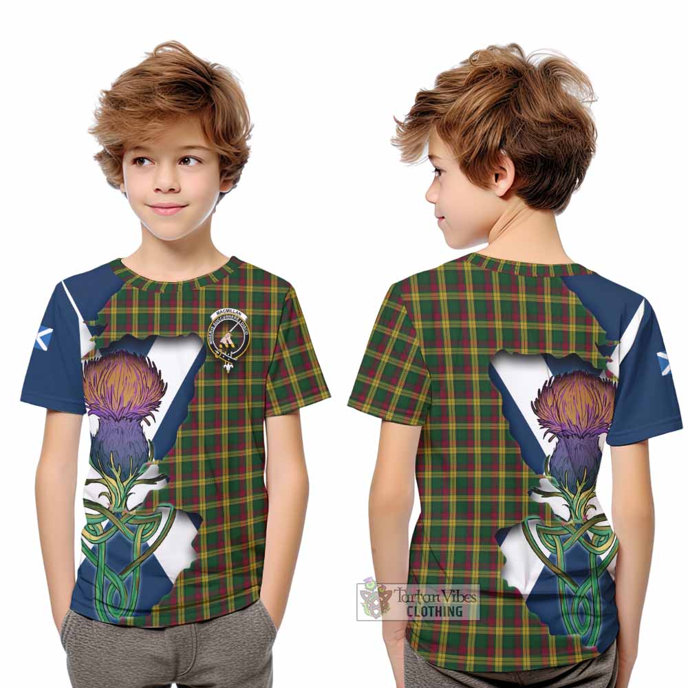 Tartan Vibes Clothing MacMillan (McMillan) Tartan Family Crest Kid T-Shirt Scottish Thistle Celtic Inspired