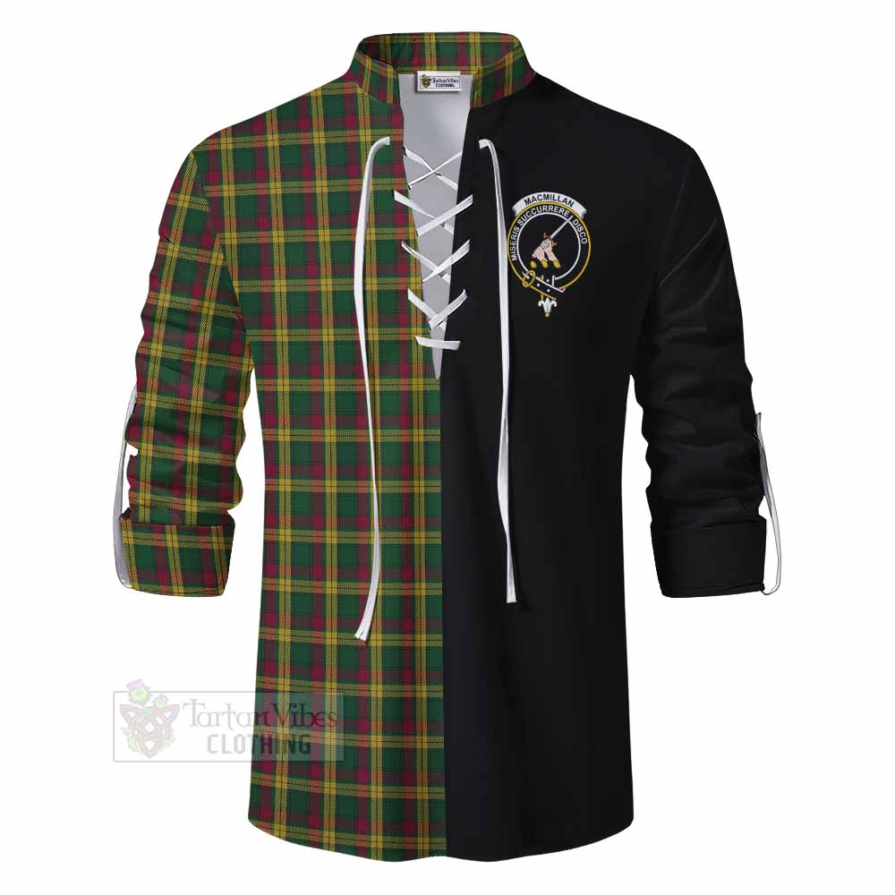Tartan Vibes Clothing MacMillan (McMillan) Tartan Ghillie Kilt Shirt with Family Crest and Half Of Me Style