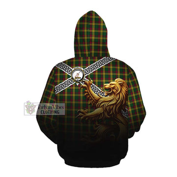 MacMillan (McMillan) Crest Tartan Cotton Hoodie with Golden Lion Emblem Celtic Style
