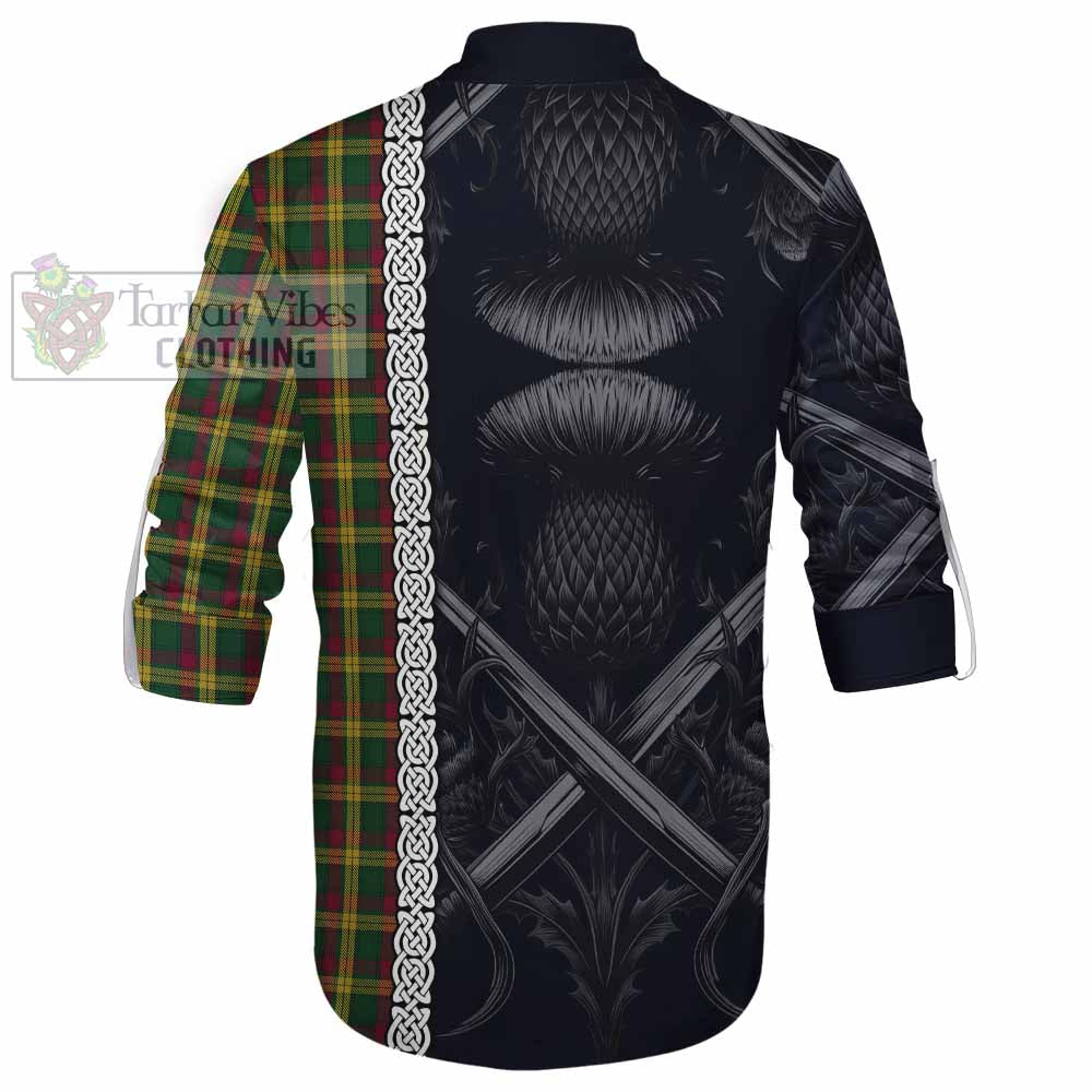 Tartan Vibes Clothing MacMillan (McMillan) Tartan Ghillie Kilt Shirt with Family Crest Cross Sword Thistle Celtic Vibes