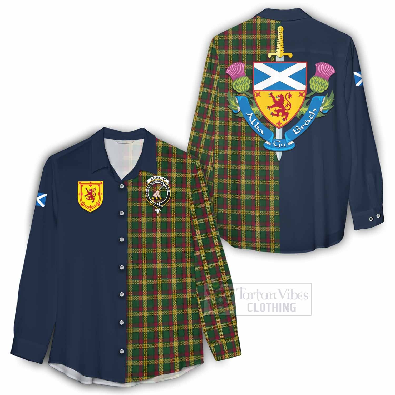 Tartan Vibes Clothing MacMillan (McMillan) Tartan Women's Casual Shirt Alba with Scottish Lion Royal Arm Half Style