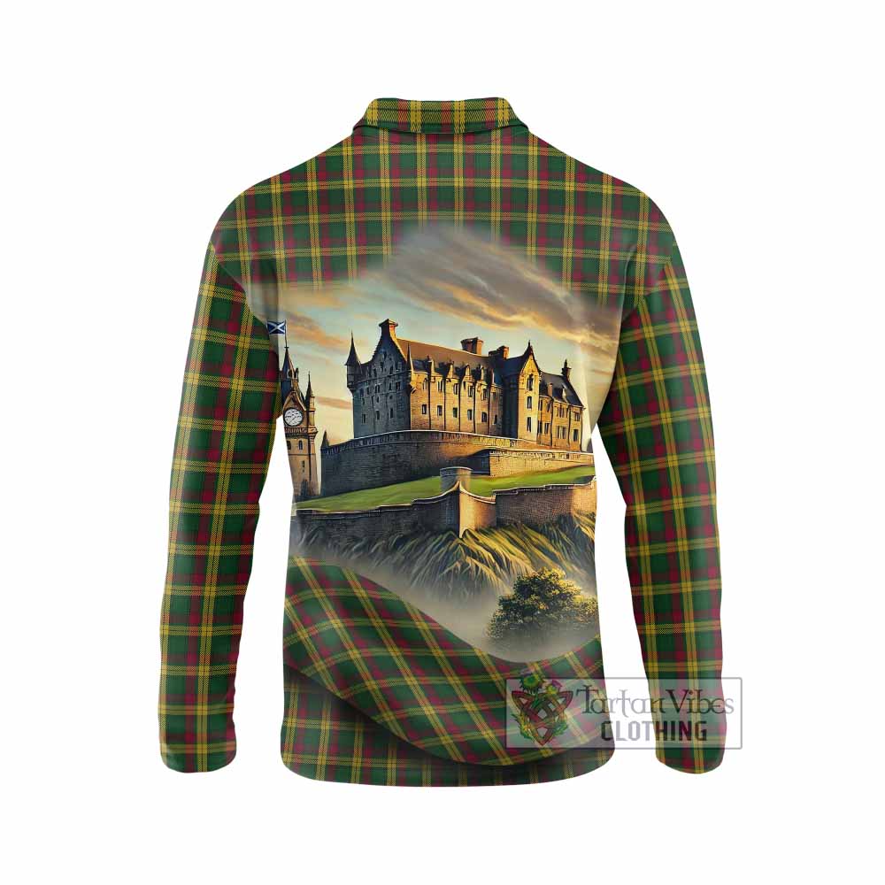 Tartan Vibes Clothing MacMillan (McMillan) Tartan Family Crest Long Sleeve Polo Shirt with Scottish Ancient Castle Style