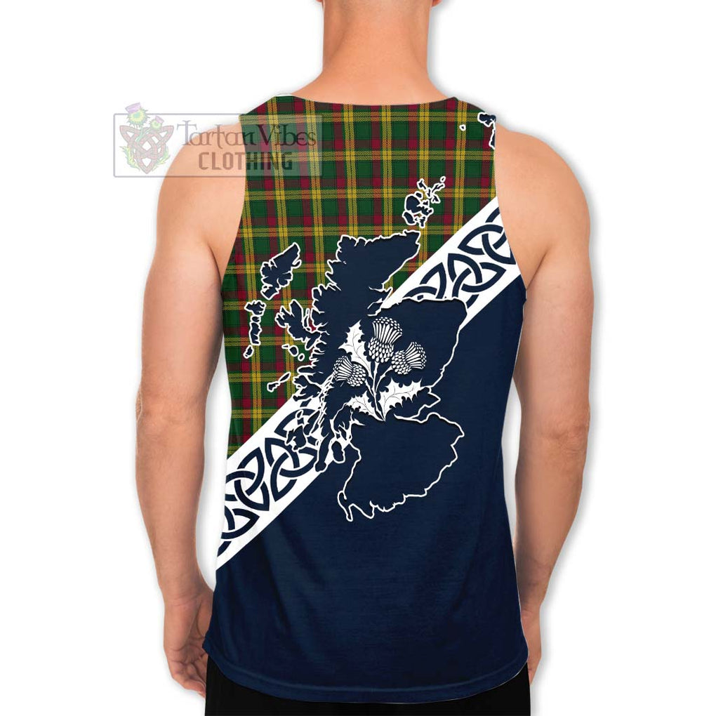Tartan Vibes Clothing MacMillan (McMillan) Tartan Men's Tank Top Featuring Thistle and Scotland Map