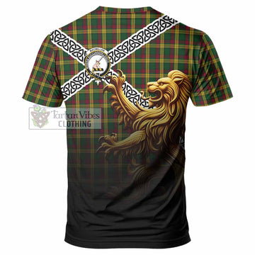 Tartan Vibes Clothing MacMillan (McMillan) Crest Tartan T-Shirt with Golden Lion Emblem Celtic Style