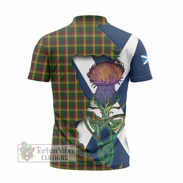 MacMillan (McMillan) Tartan Family Crest Zipper Polo Shirt Scottish Thistle Celtic Inspired