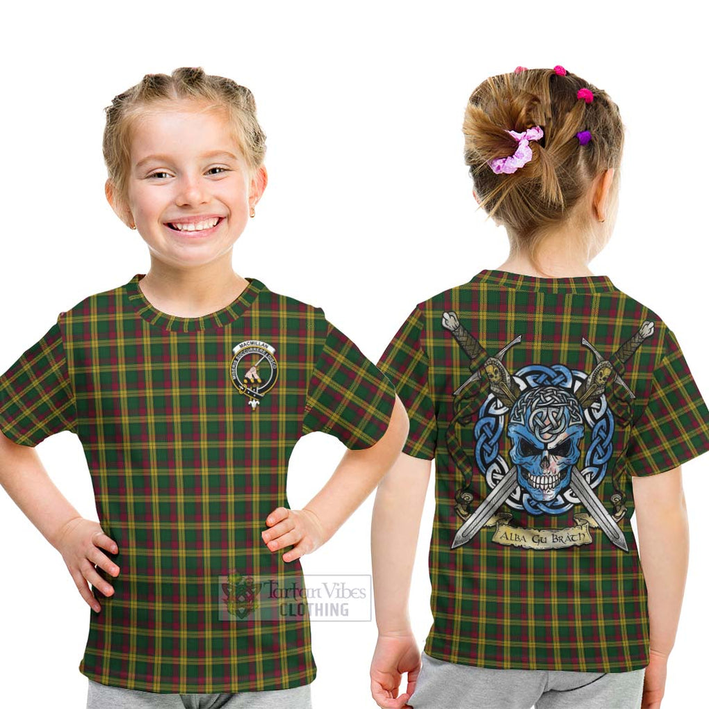 Tartan Vibes Clothing MacMillan (McMillan) Tartan Kid T-Shirt with Family Crest Celtic Skull Style