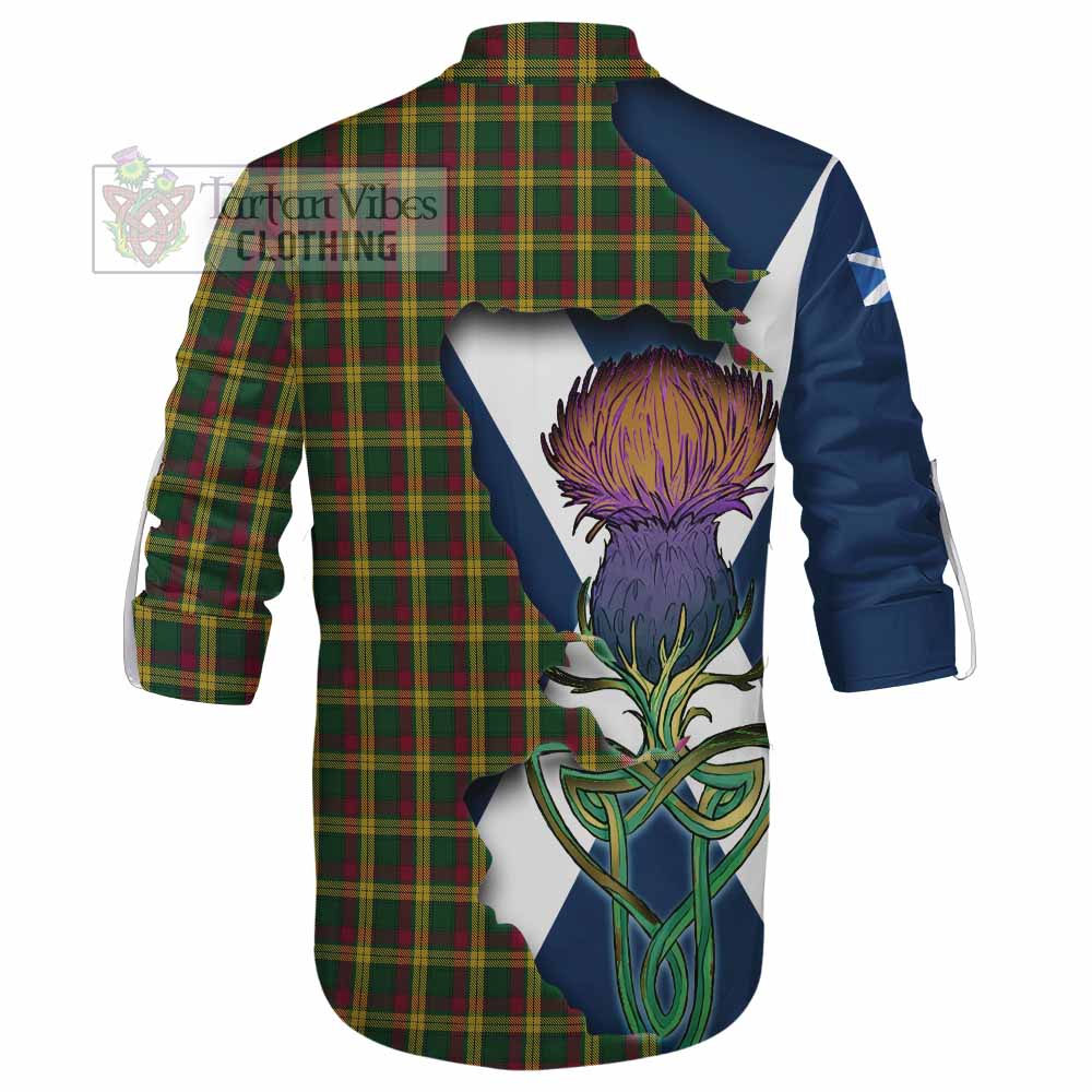 Tartan Vibes Clothing MacMillan (McMillan) Tartan Family Crest Ghillie Kilt Shirt Scottish Thistle Celtic Inspired