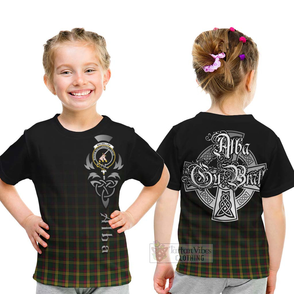 Tartan Vibes Clothing MacMillan (McMillan) Tartan Kid T-Shirt Featuring Alba Gu Brath Family Crest Celtic Inspired