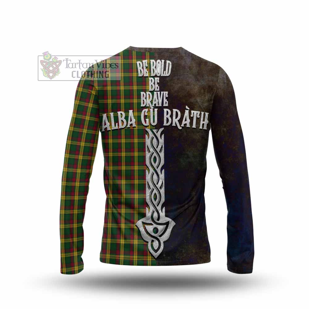 Tartan Vibes Clothing MacMillan (McMillan) Tartan Family Crest Long Sleeve T-Shirt Alba Gu Brath Be Brave Lion Ancient Style