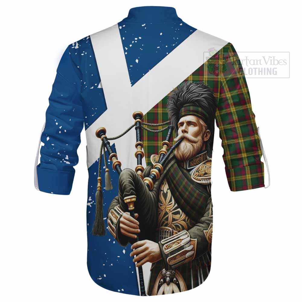 Tartan Vibes Clothing MacMillan (McMillan) Tartan Ghillie Kilt Shirt with Family Crest Scottish Bagpiper Vibes