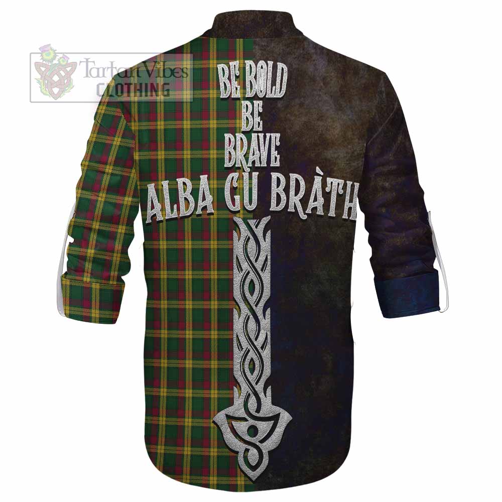 Tartan Vibes Clothing MacMillan (McMillan) Tartan Family Crest Ghillie Kilt Shirt Alba Gu Brath Be Brave Lion Ancient Style
