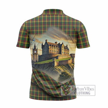 MacMillan (McMillan) Tartan Family Crest Zipper Polo Shirt with Scottish Ancient Castle Style
