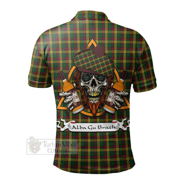 Tartan Vibes Clothing MacMillan (McMillan) Tartan Polo Shirt with Family Crest and Bearded Skull Holding Bottles of Whiskey