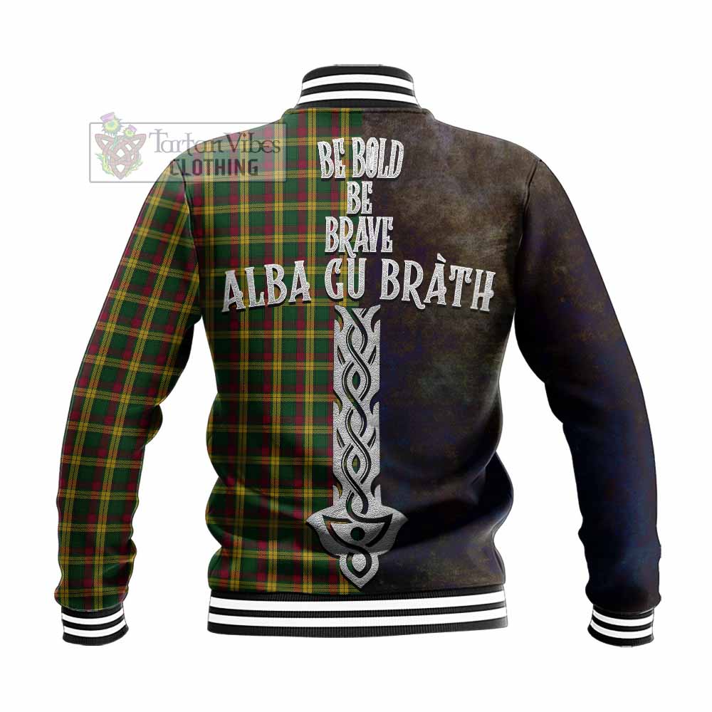 Tartan Vibes Clothing MacMillan (McMillan) Tartan Family Crest Baseball Jacket Alba Gu Brath Be Brave Lion Ancient Style